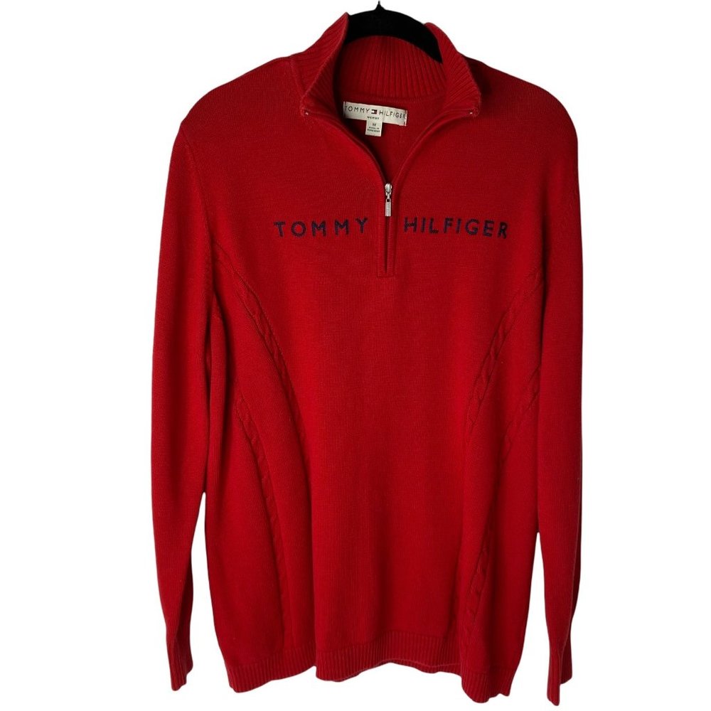 Tommy Hilfiger Women's Red Cotton Sweater 1/4" Zip Size XL